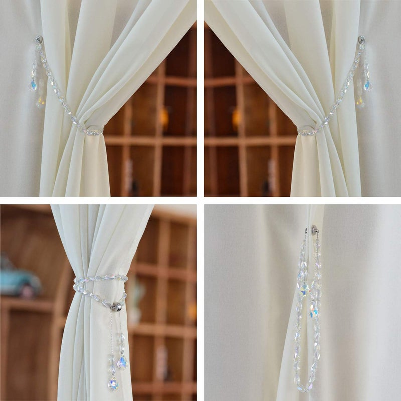 Pedobo Magnetic Curtain Tiebacks,Crystal Beads Rope Drapery Holdbacks Holder for Small,Thin or Sheer Window Draperies,12 Inch Long,2 Pack (White) - Image 4